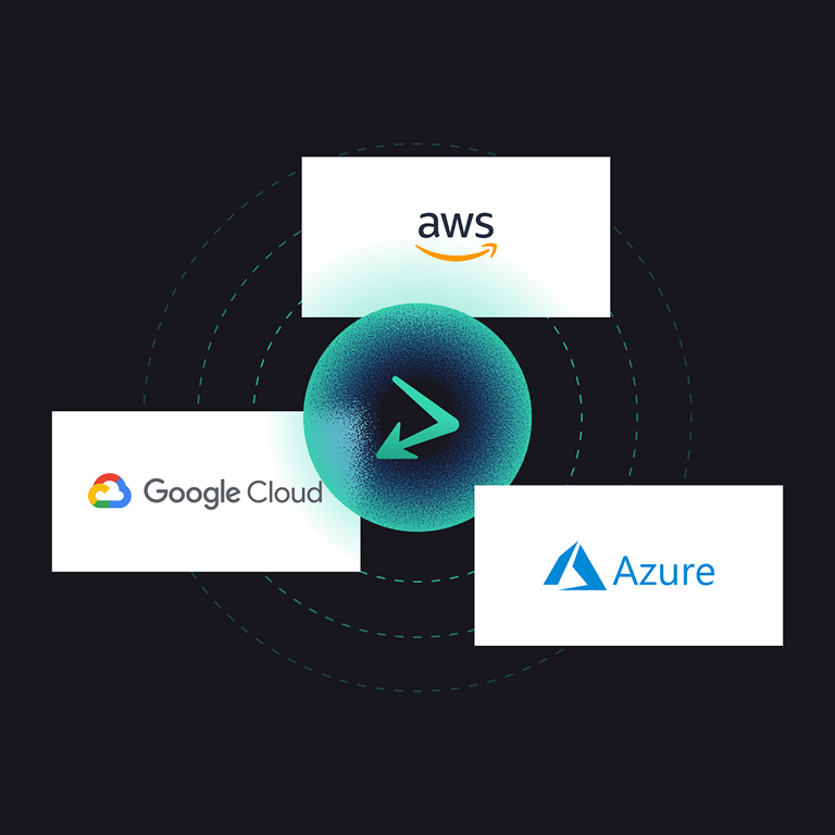 Graphic showing AWS, Google Cloud, and Azure logos