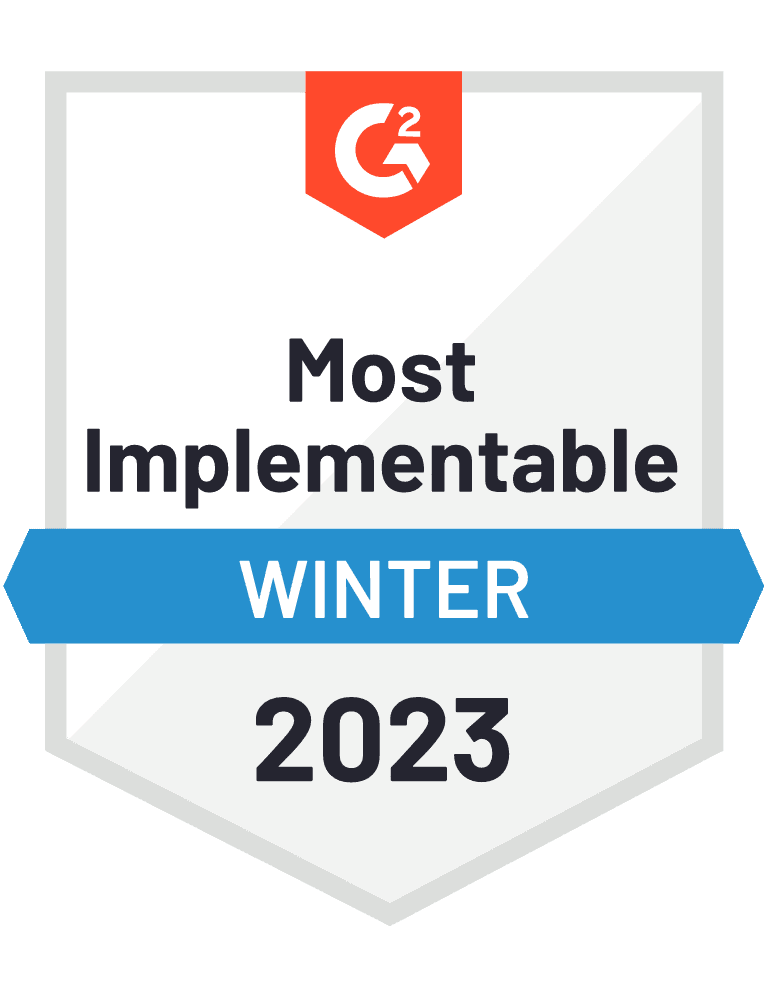 G2 Awards Most Implementable Adoption Winter 2023 logo