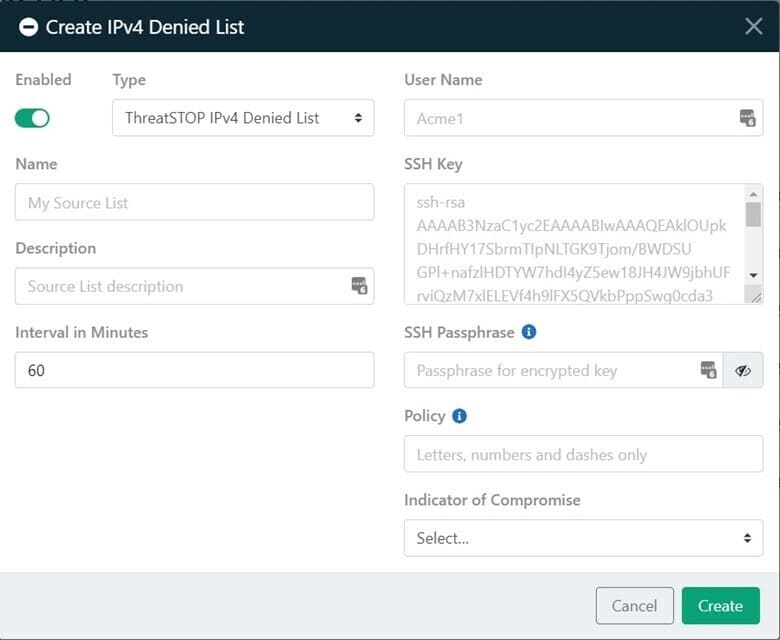 ThreatSTOP Denied List Screenshot